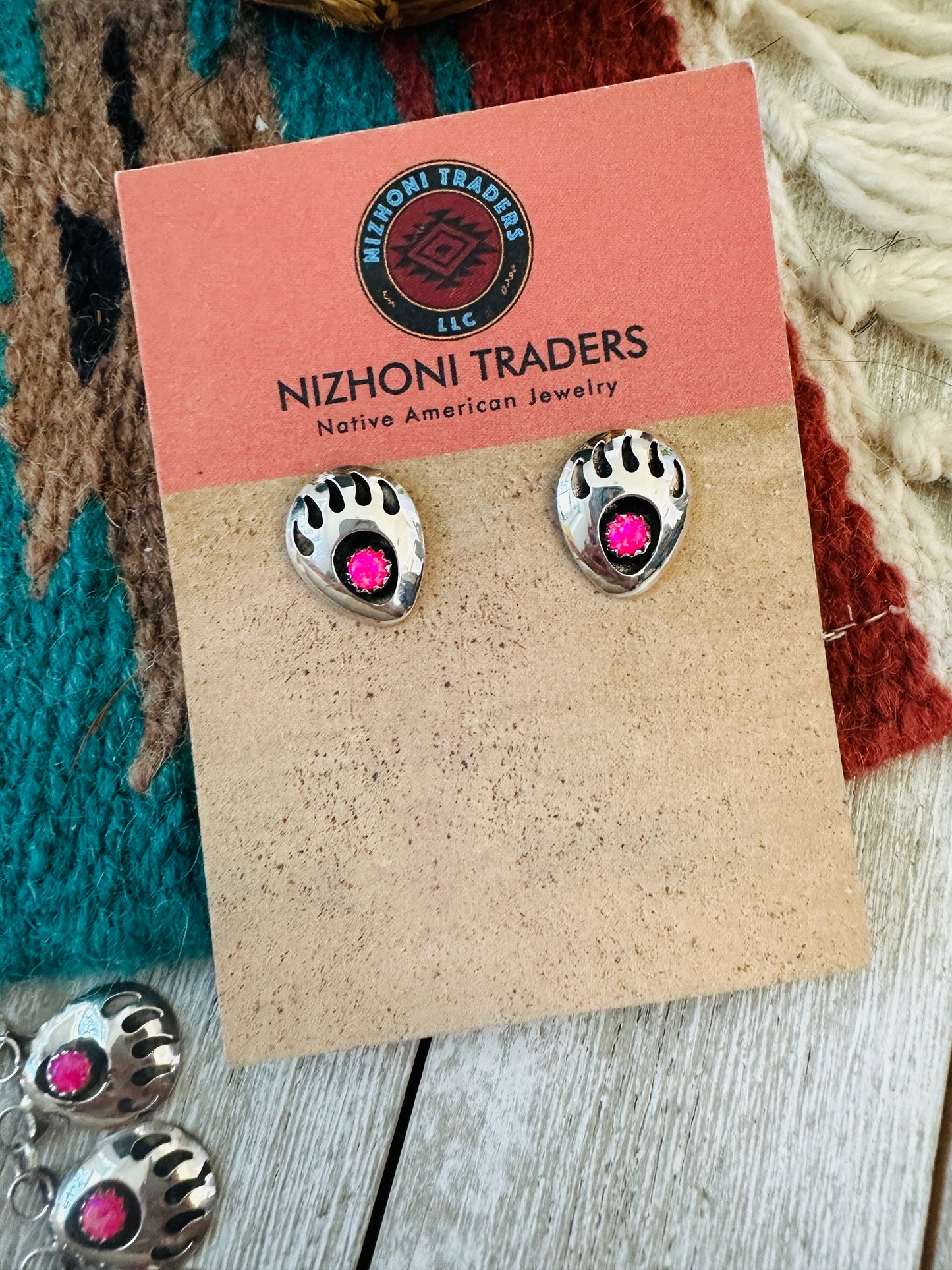 Handcrafted Sterling Silver & Pink Opal Bear Paw Necklace & Earring Set