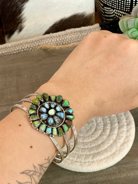 Beautiful Handmade Sterling Silver, Turquoise Multi Stone Cuff