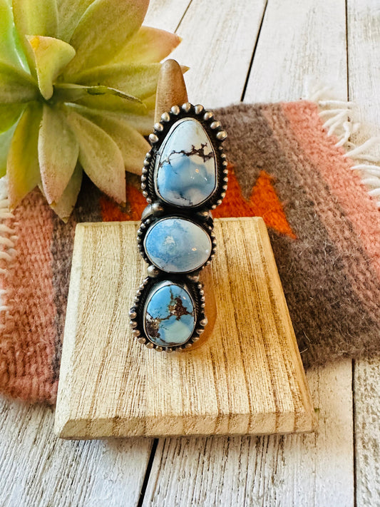 Handcrafted Golden Hills Turquoise & Sterling Silver Ring Size 5.5 by Sheila Becenti