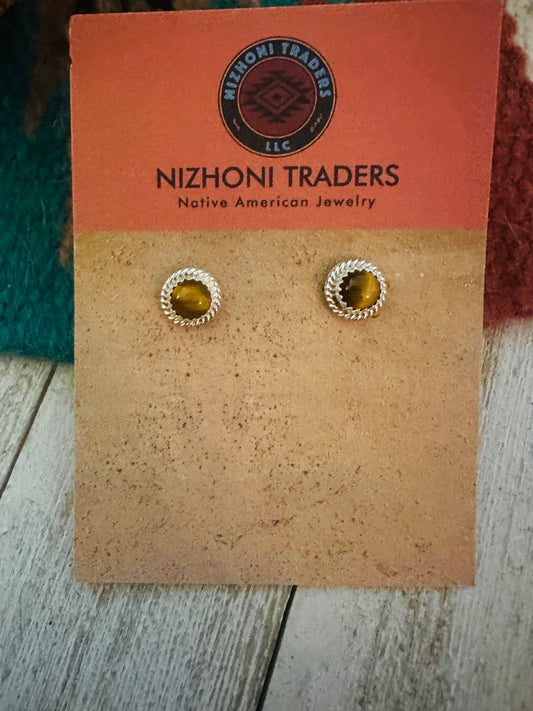 Navajo Tigers Eye and Sterling Silver Stud Earrings