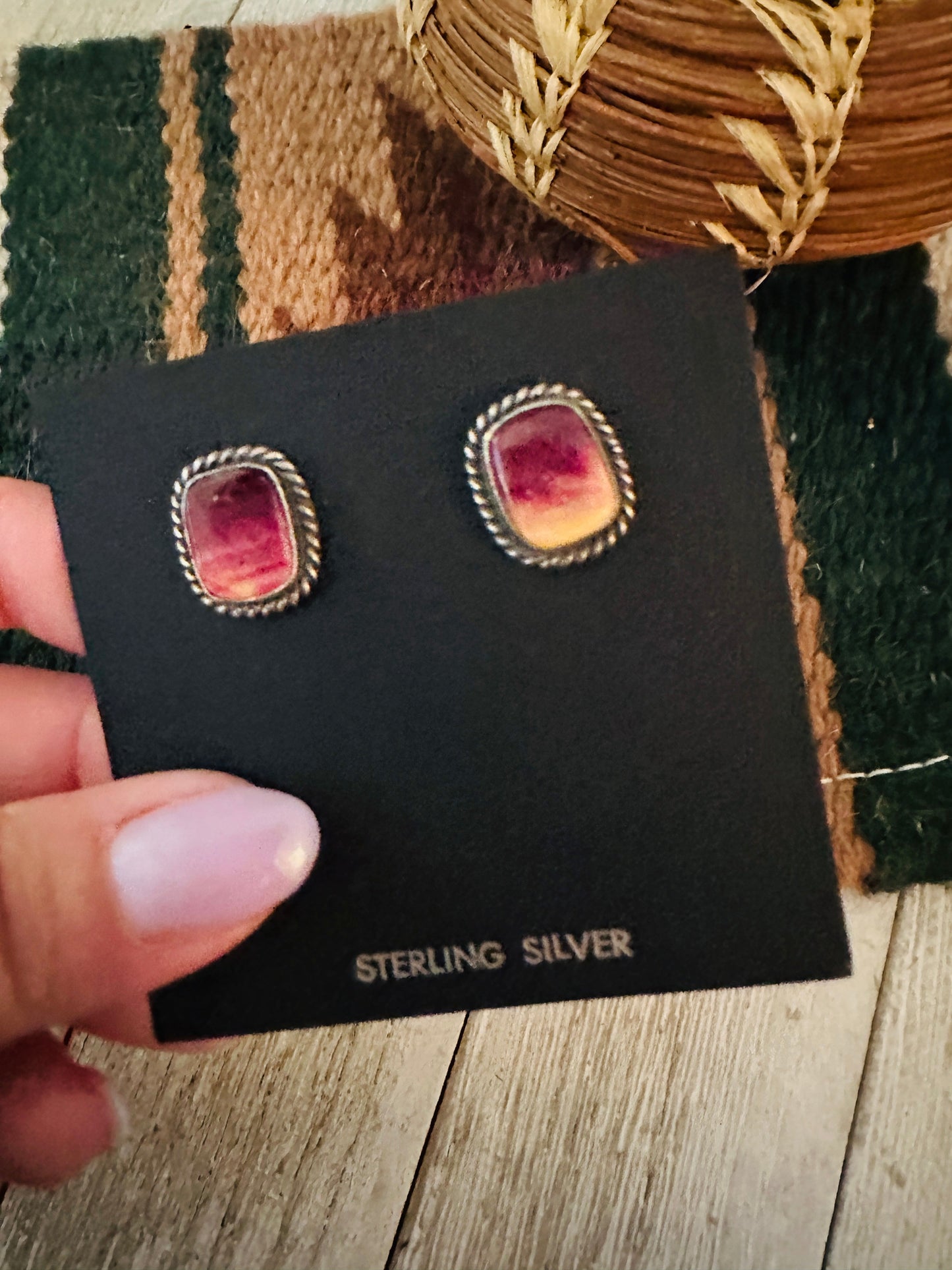 Handcrafted Sterling Silver & Purple Spiny Stud Earrings