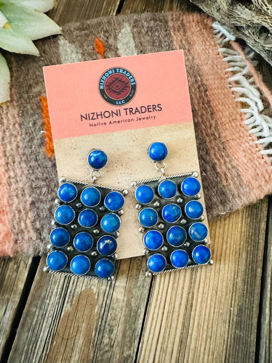 Handcrafted Lapis & Sterling Silver Cluster Dangle Earrings