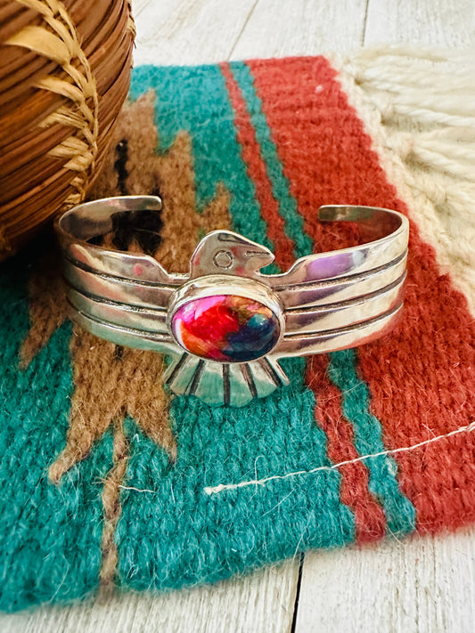 Handcrafted Pink Dream Mojave & Sterling Silver Thunderbird Cuff Bracelet
