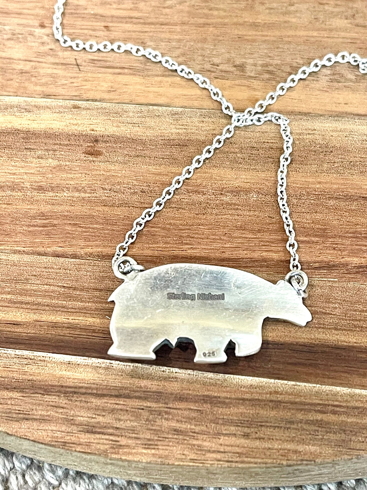 Beautiful Handmade Sterling Silver & Turquoise Bear Necklace