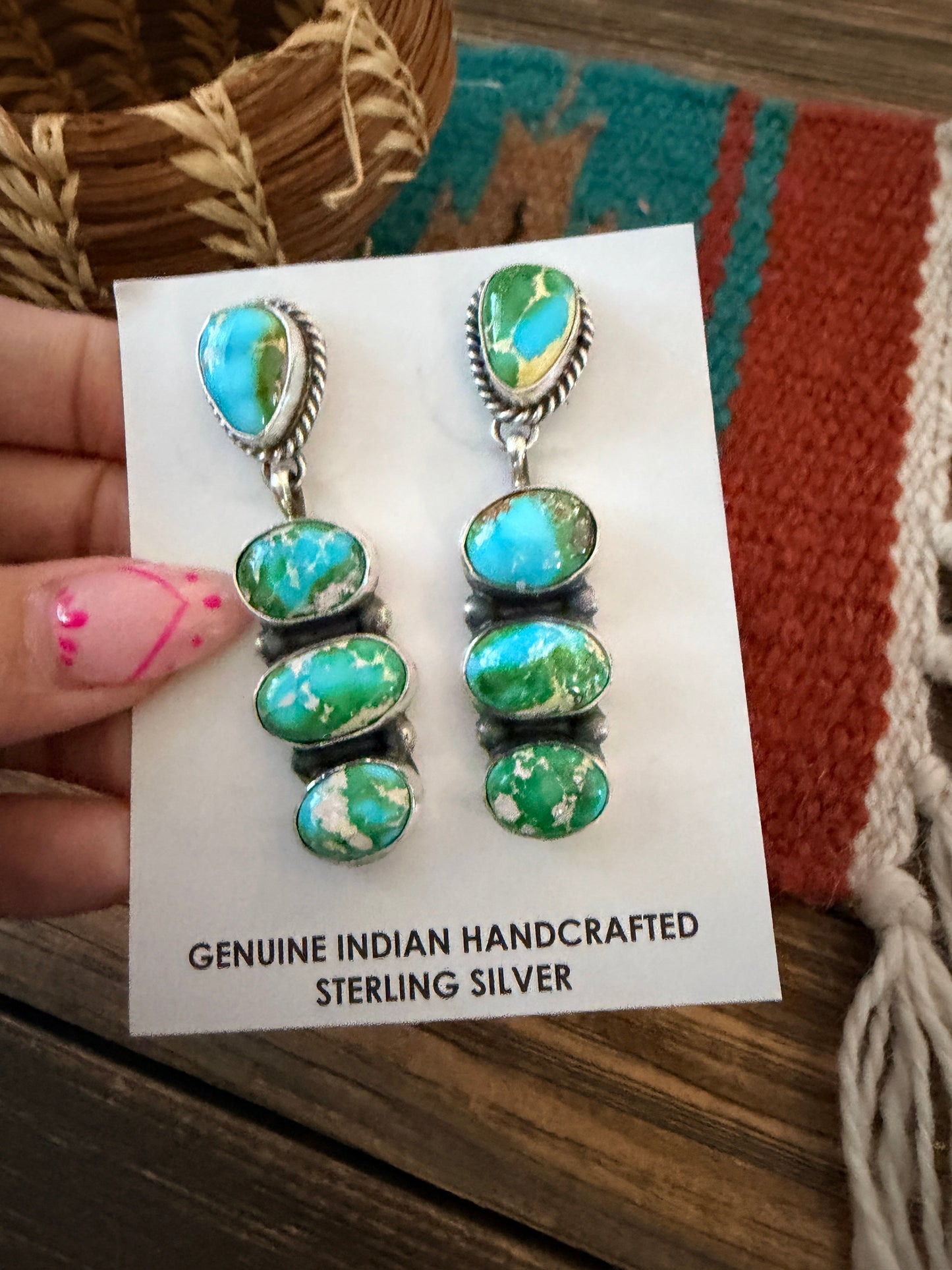 Handcrafted Sonoran Mountain Turquoise & Sterling Silver Dangle Earrings by Leticia Largo
