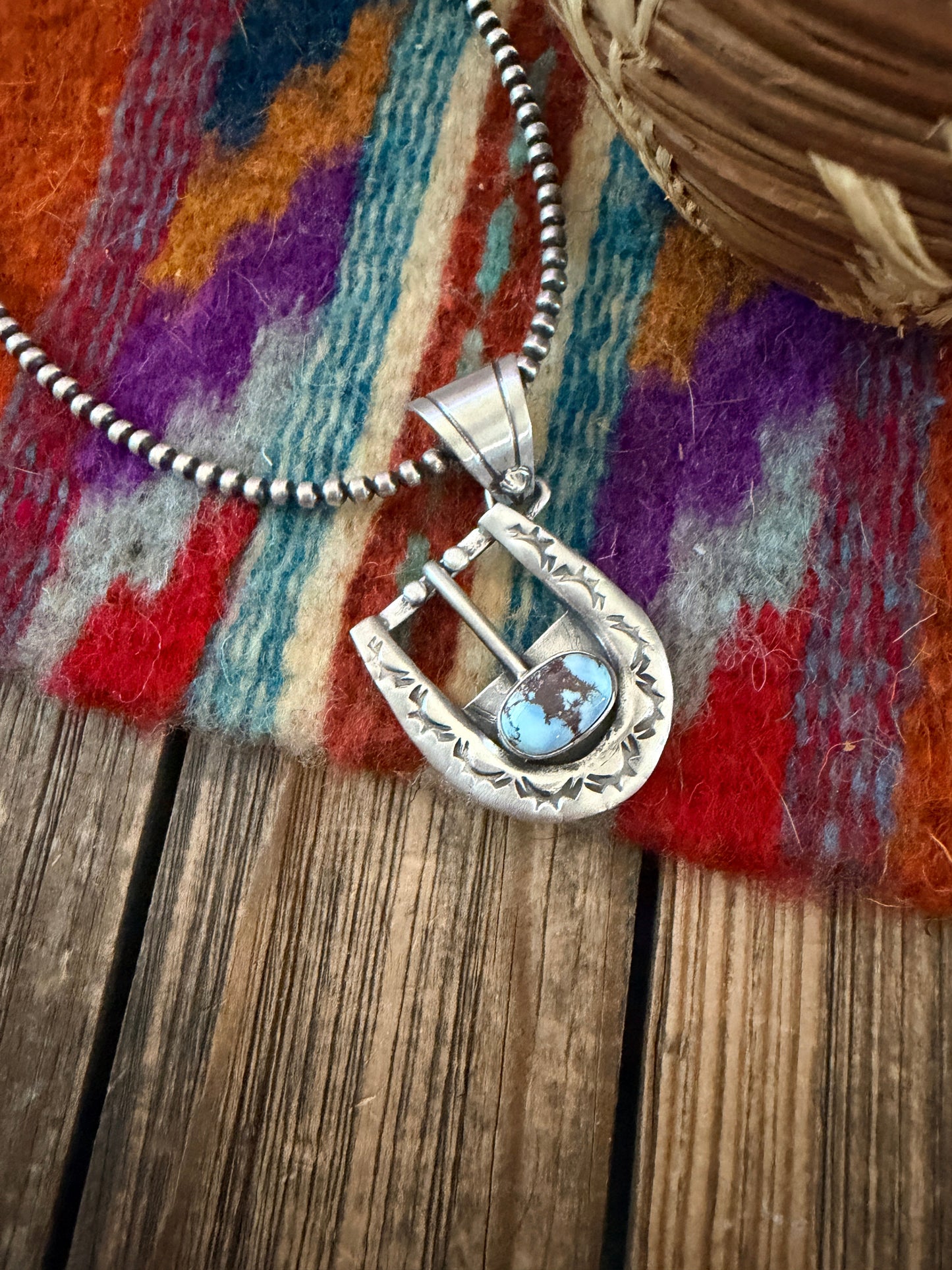 Handcrafted Sterling Silver & Turquoise Belt Buckle Pendant by Leroy James