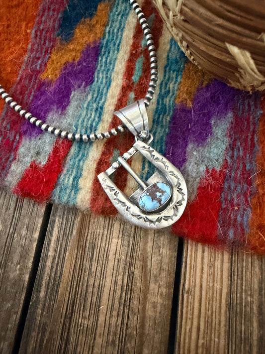 Handcrafted Sterling Silver & Turquoise Belt Buckle Pendant by Leroy James