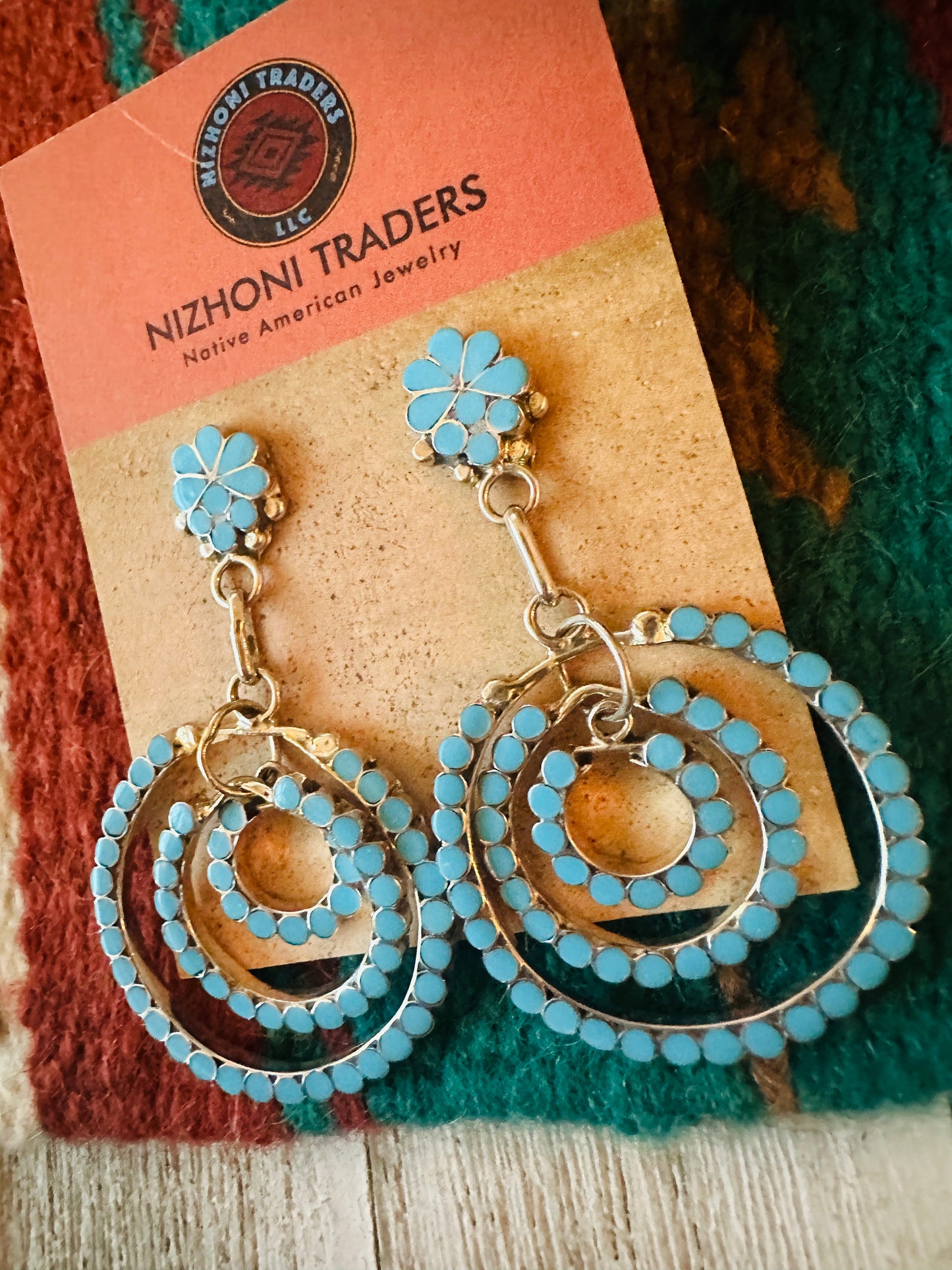 Handcrafted Sterling Silver & Turquoise Inlay Dangle Earrings
