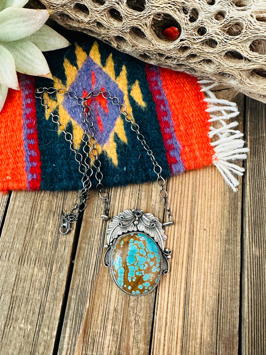 Handcrafted Sterling Silver & Number 8 Turquoise Necklace
