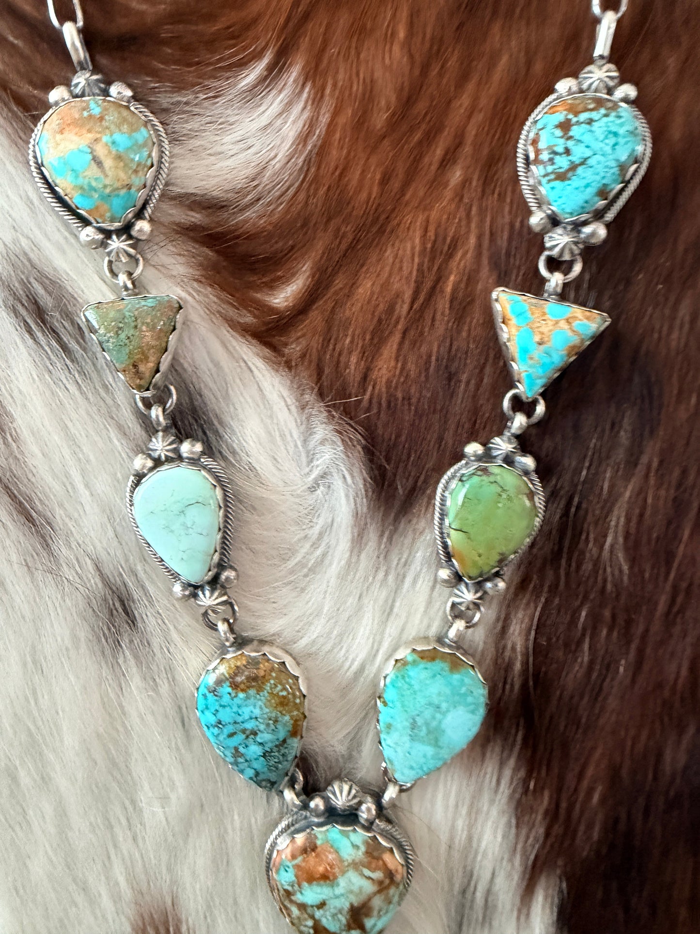 Handcrafted Multi Turquoise & Sterling Silver Lariat Necklace by Bobby Johnson