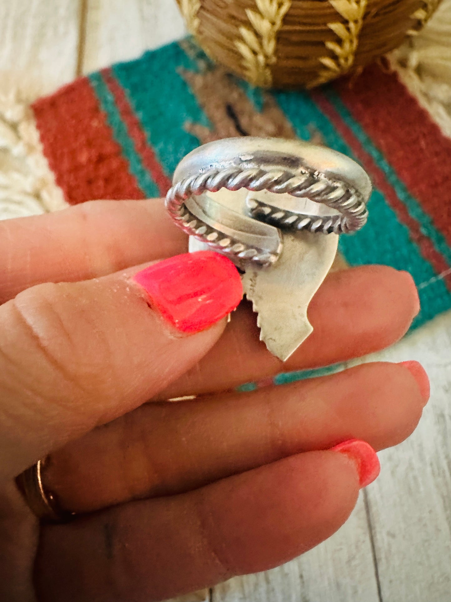 Handcrafted Sterling Silver & Turquoise Adjustable Horseshoe Ring
