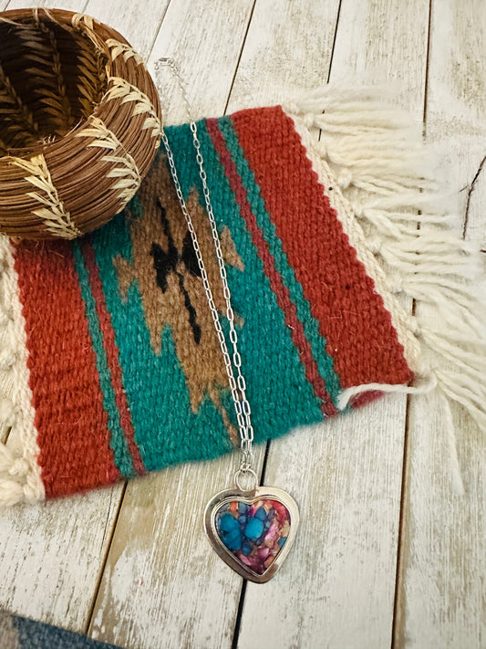 Handcrafted Sterling Silver & Pink Dream Mojave Heart Necklace