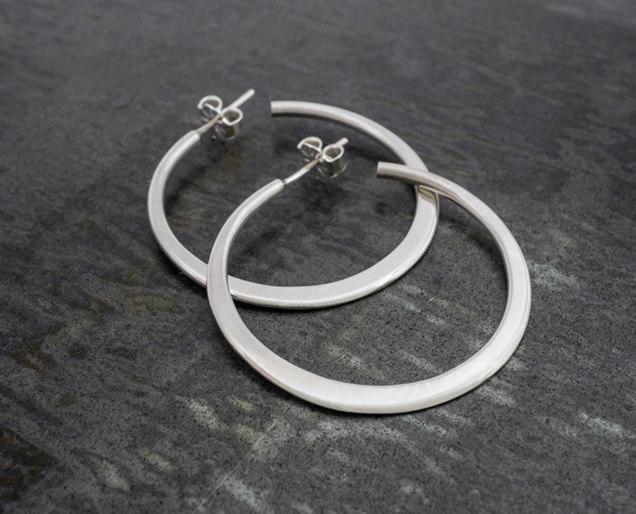 Round Flared Sterling Silver Hoops