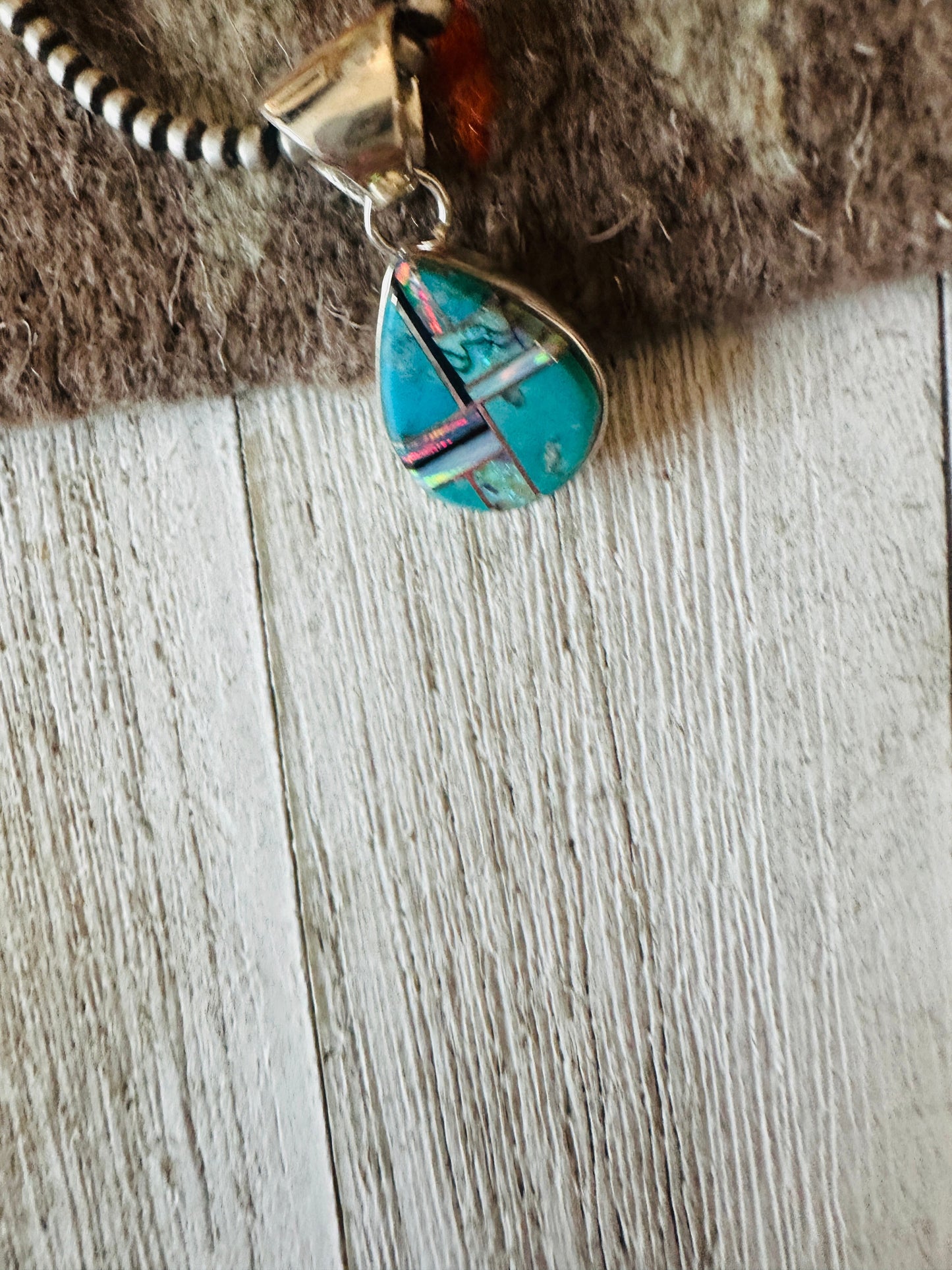 Handcrafted Multi Stone & Sterling Silver Inlay Teardrop Pendant