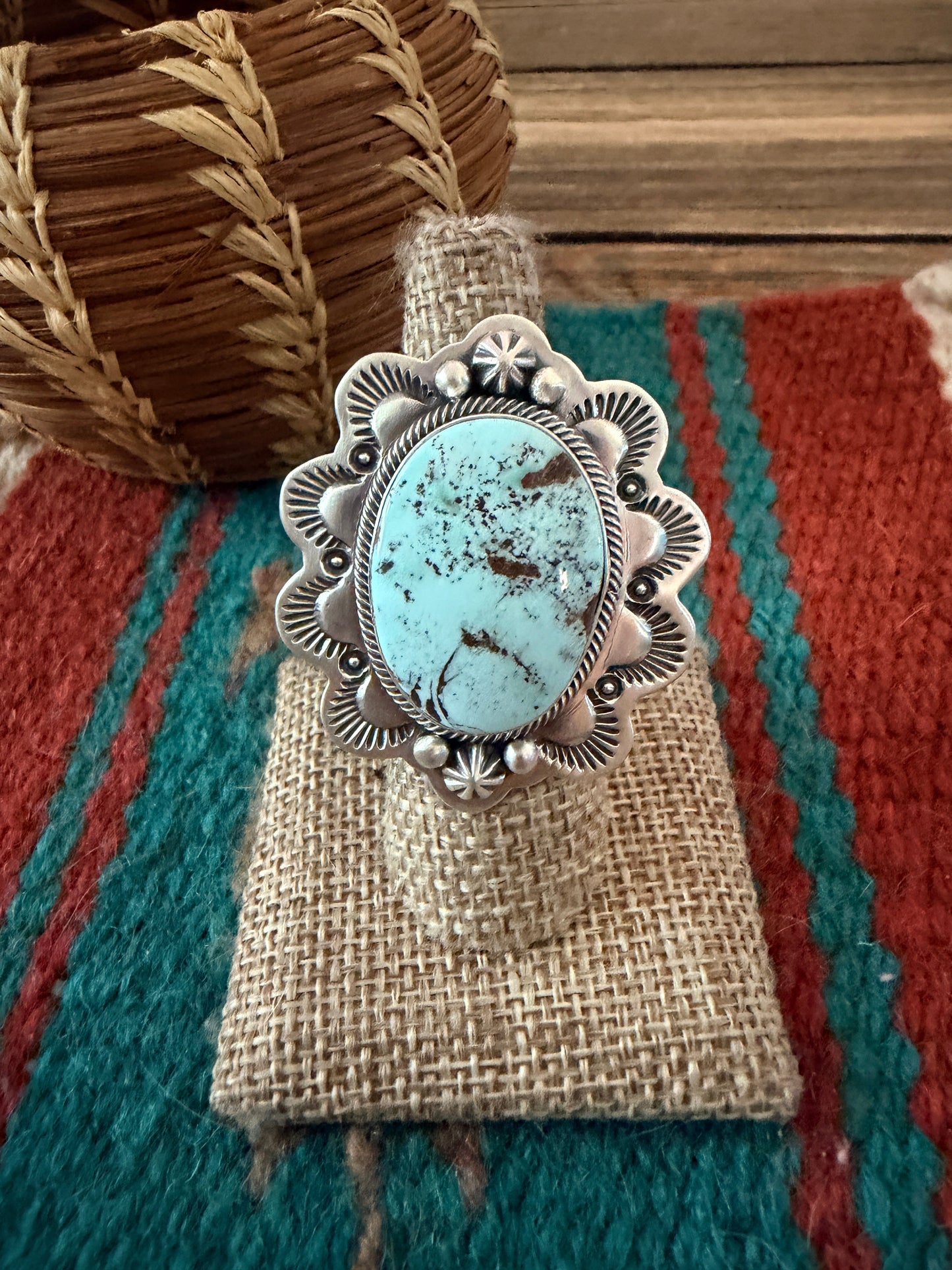 Handcrafted Dry Creek Turquoise & Sterling Silver Ring Size 7.5 by Randy Boyd