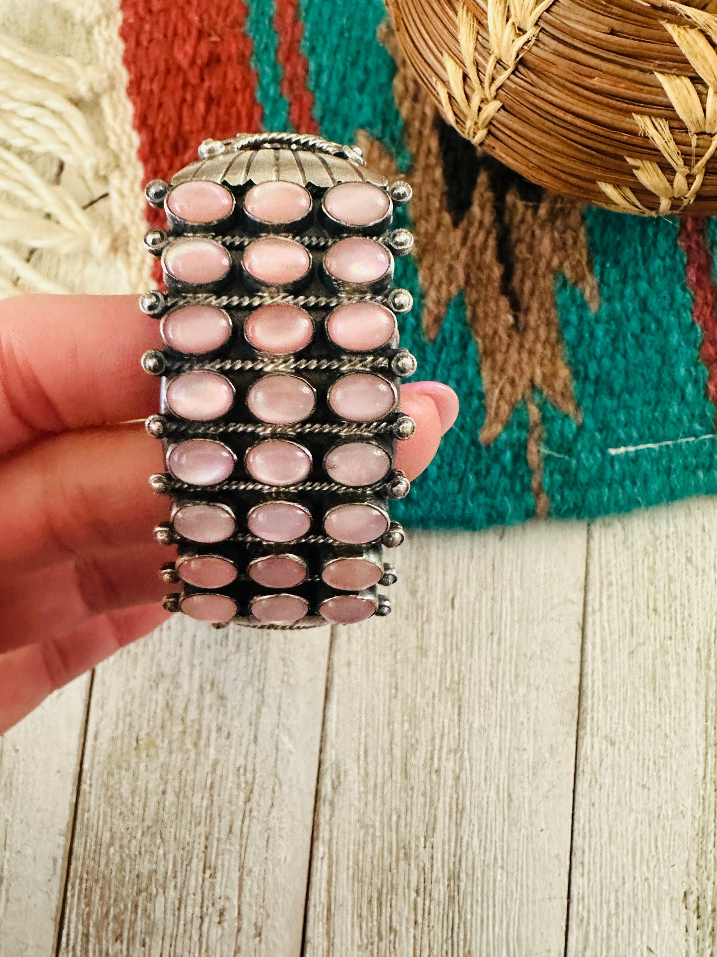 Handcrafted Sterling Silver & Mother of Pearl Cuff Bracelet