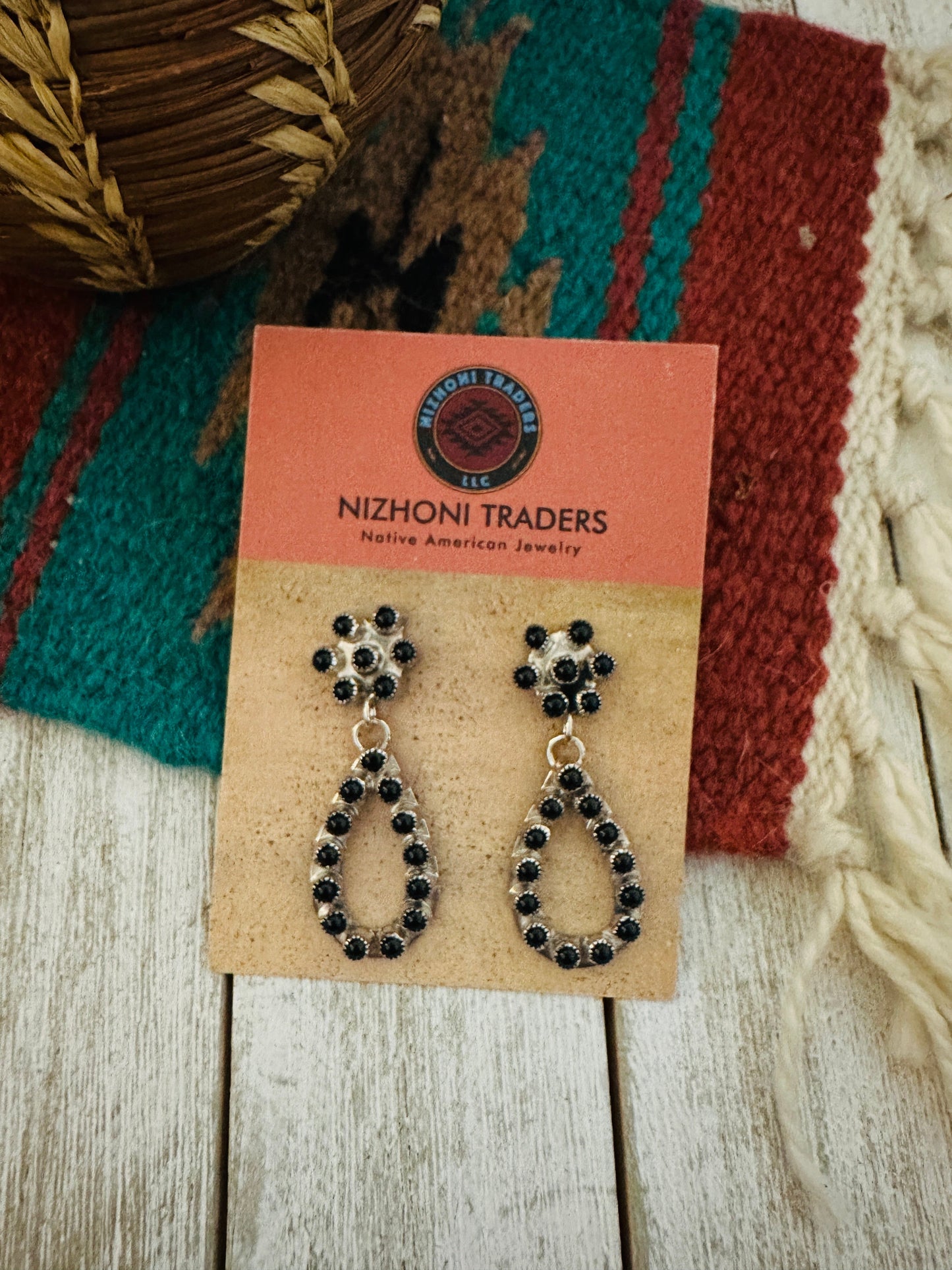 Handcrafted Sterling Silver & Black Onyx Petit Point Dangle Earrings