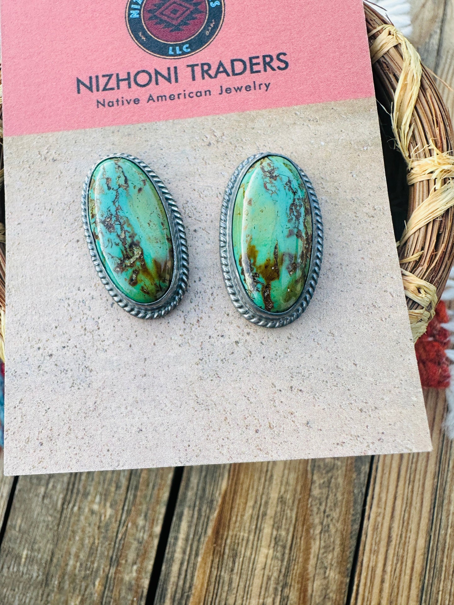 Handcrafted Sterling Silver & Royston Turquoise Post Earrings