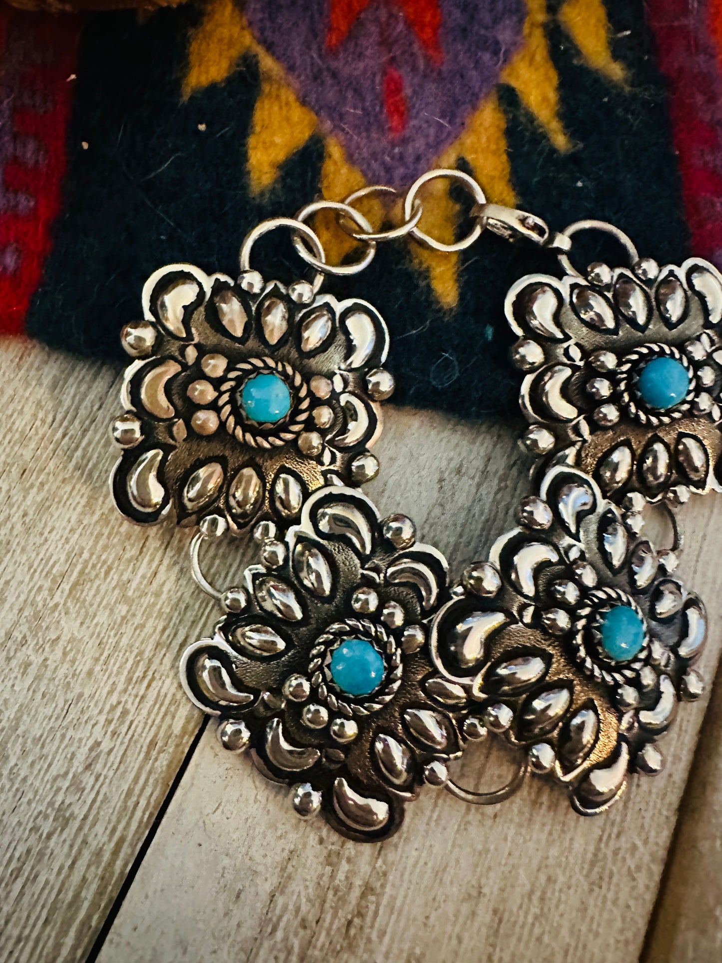 Handcrafted Turquoise & Sterling Silver Concho Link Bracelet
