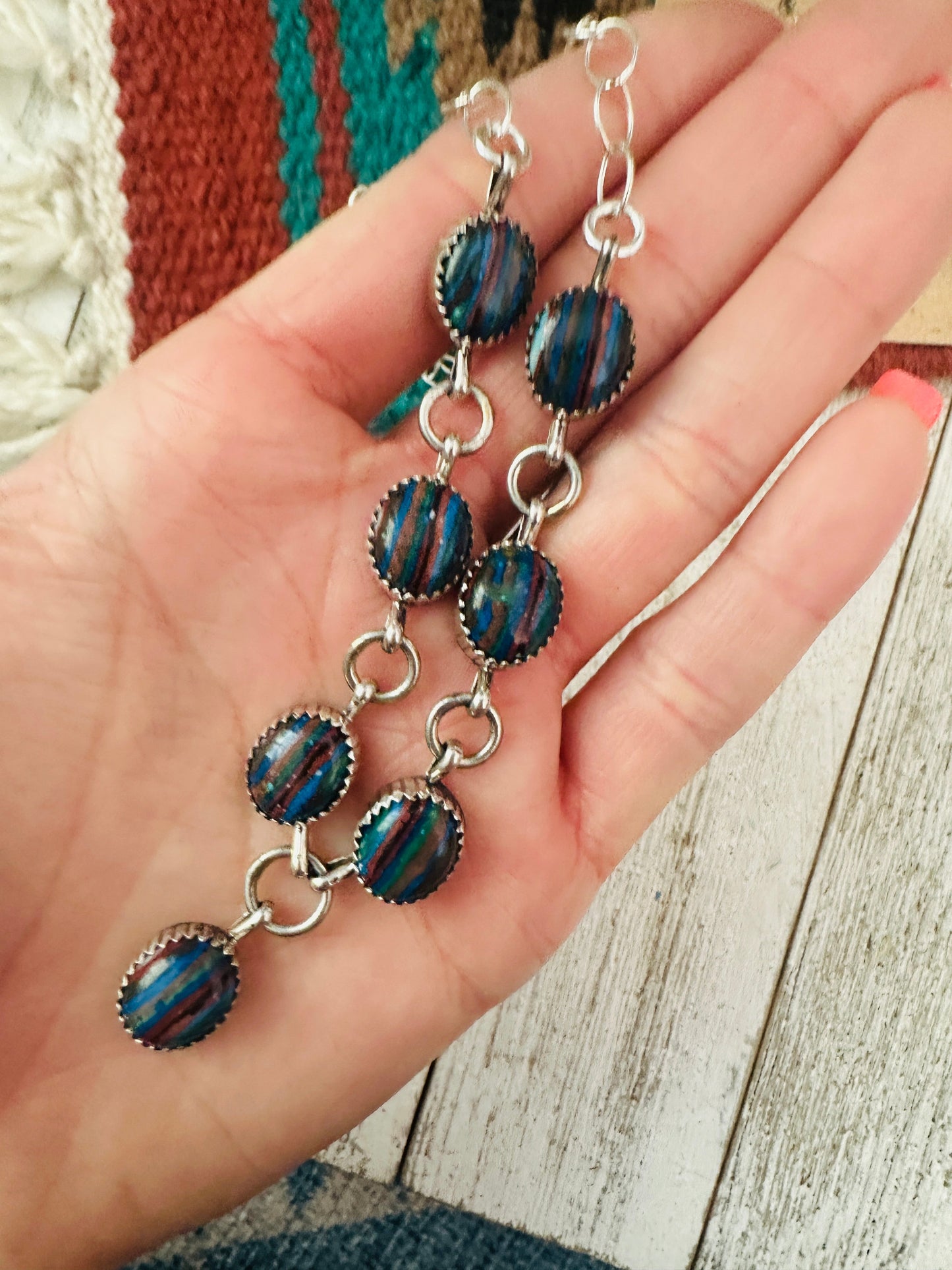Handcrafted Rainbow Calsilica & Sterling Silver Necklace Set