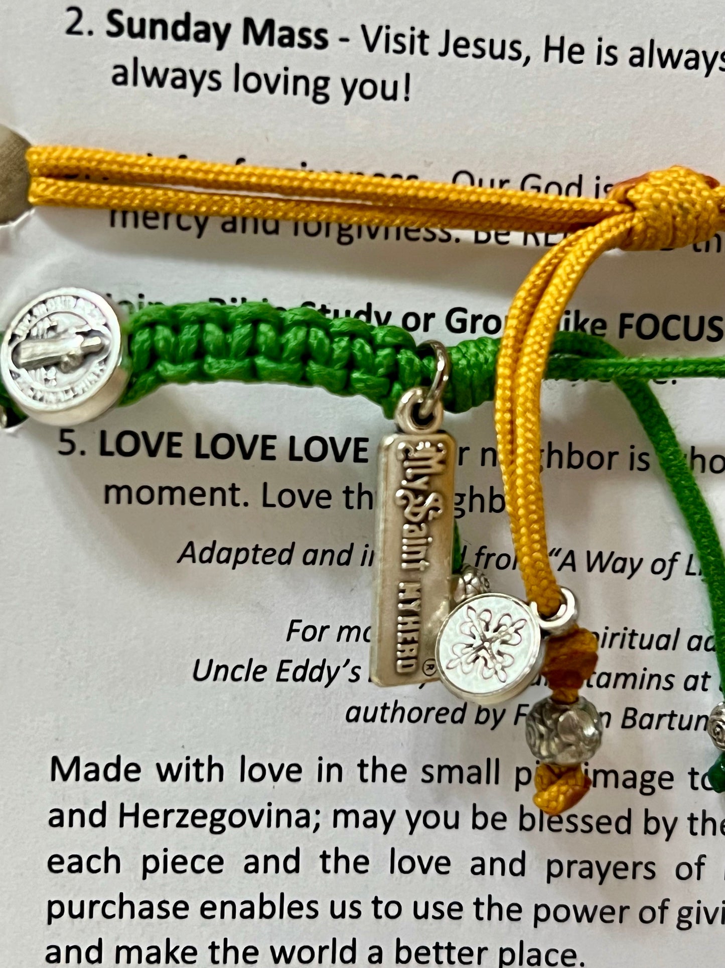 Student & Alumni Blessing Cross Bracelet- Yellow & Green