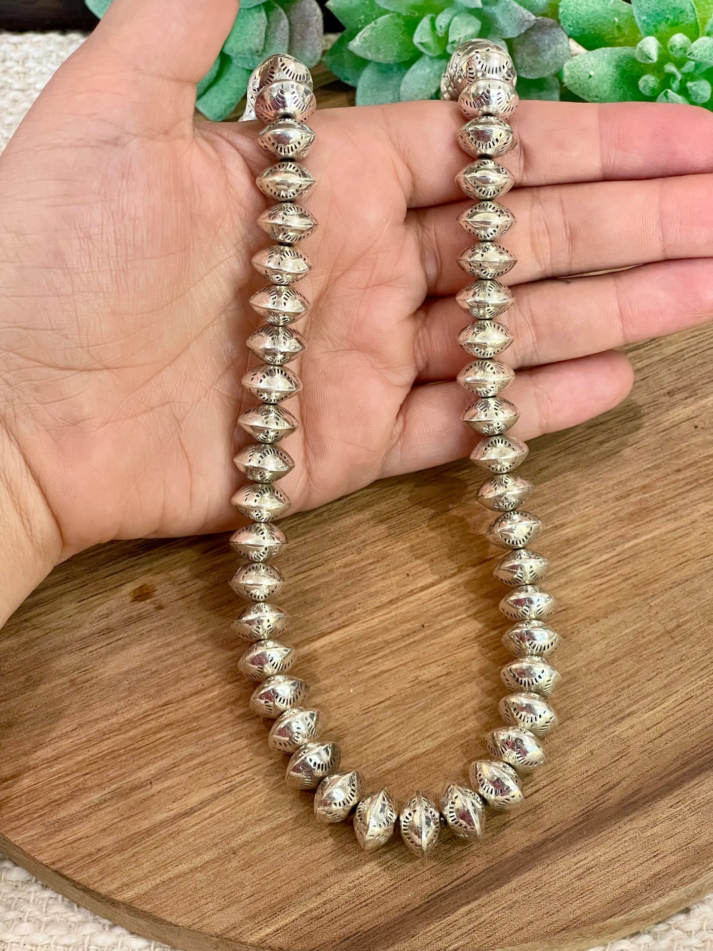 Handmade Sterling Silver 12 MM Beaded Necklace