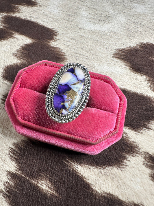 Beautiful Handmade Violet Frost And Sterling Silver Adjustable Ring OVAL