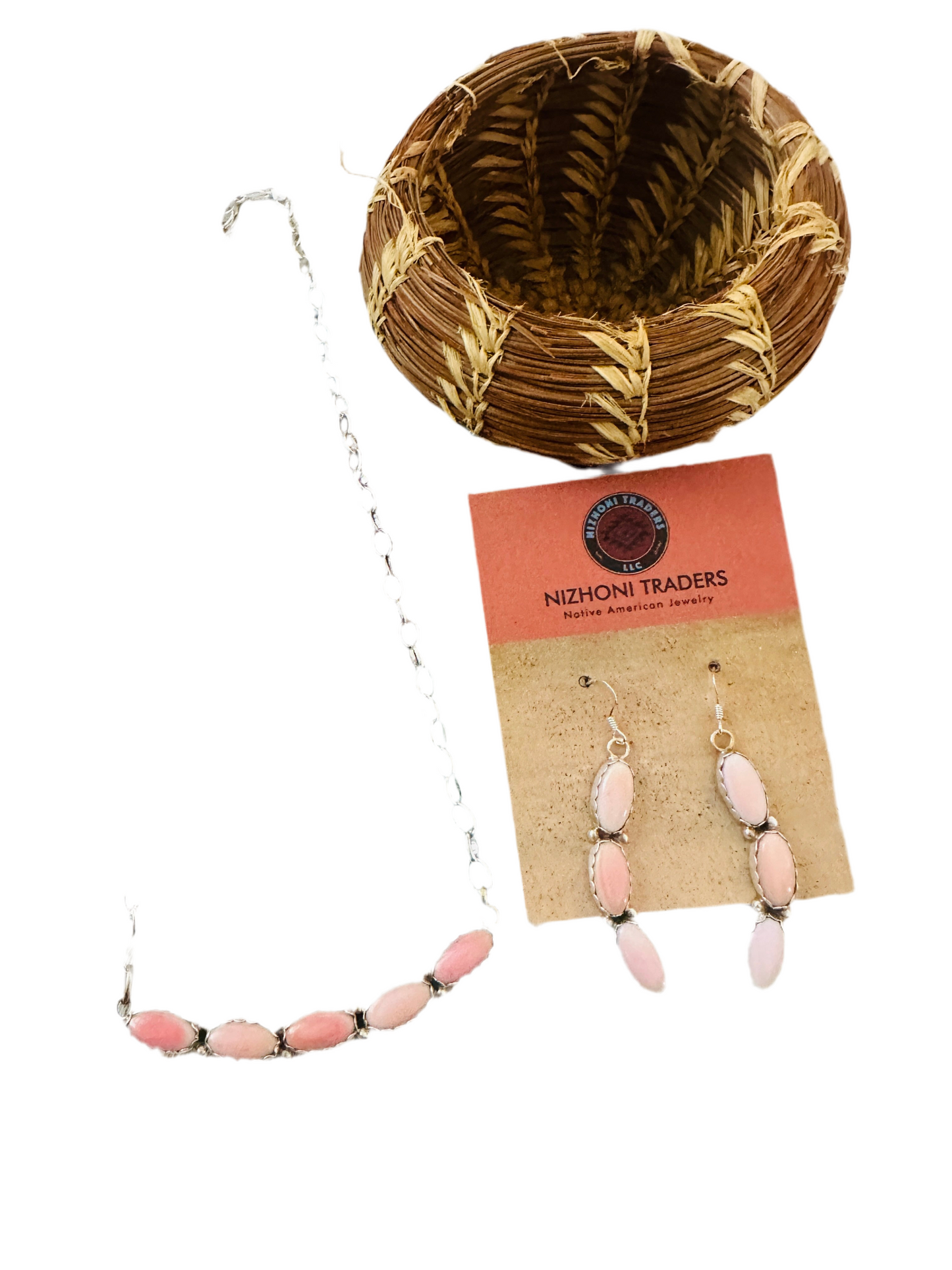 Handcrafted Queen Pink Conch & Sterling Silver Necklace Set