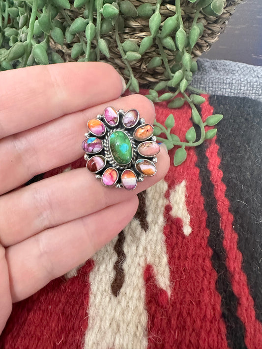 Handmade Sonoran Mountain Turquoise Pink Dream Mojave And Sterling Silver Adjustable Ring