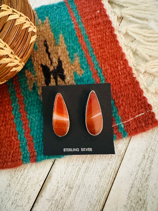 Handcrafted Jasper Sterling Silver Post Earrings Signed