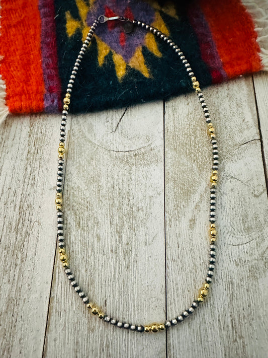 Handcrafted Sterling Silver & Gold Overlay 3-4 mm Beaded Necklace