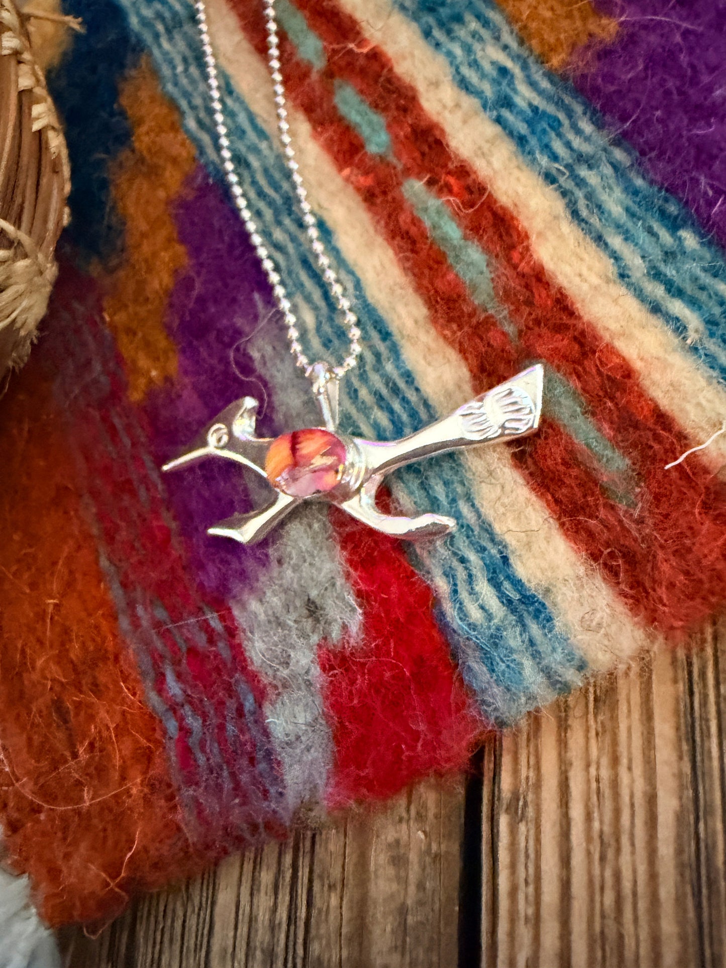 Handcrafted Sterling Silver & Pink Dream Mojave Road Runner Pendant by Joseph Martinez
