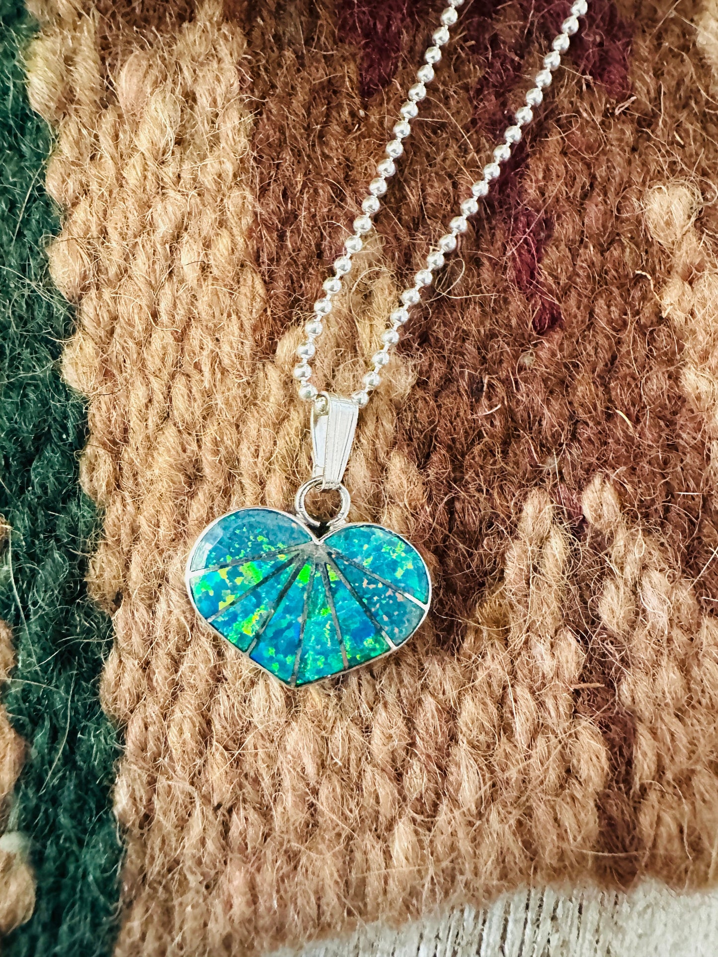 Handcrafted Blue Opal & Sterling Silver Inlay Heart Pendant