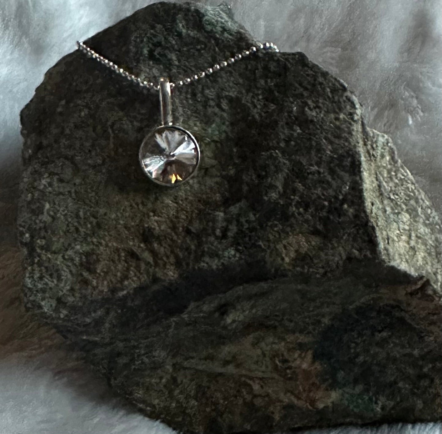 Clear Round Crystal Pendant Sterling Silver Necklace