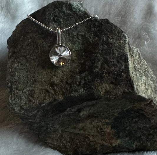 Clear Round Crystal Pendant Sterling Silver Necklace