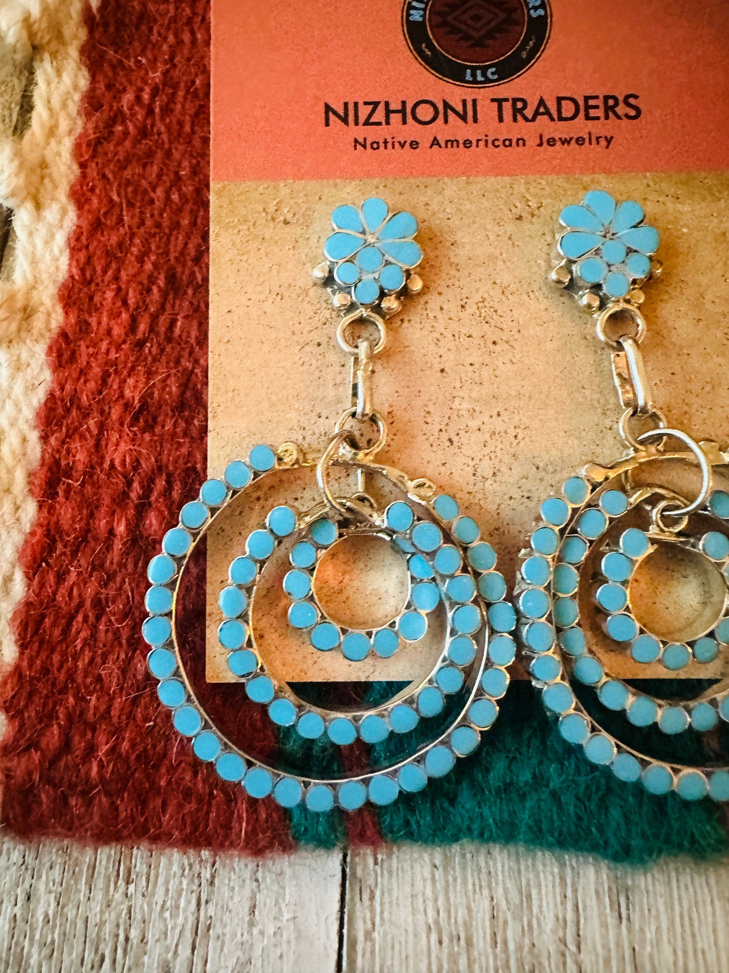 Handcrafted Sterling Silver & Turquoise Inlay Dangle Earrings