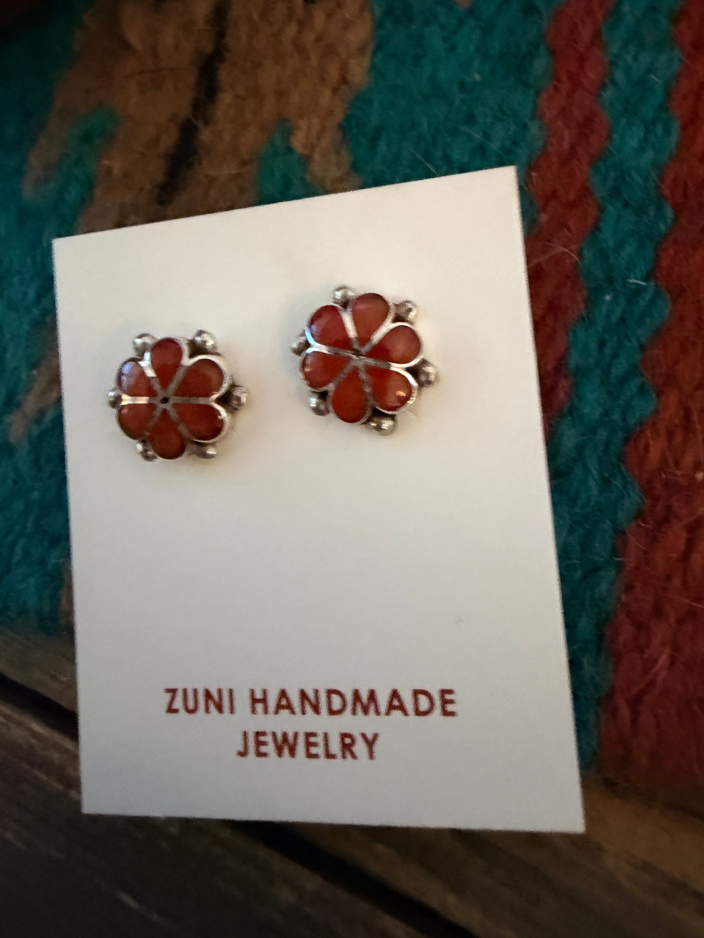 Handcrafted Sterling Silver & Coral Flower Stud Earrings