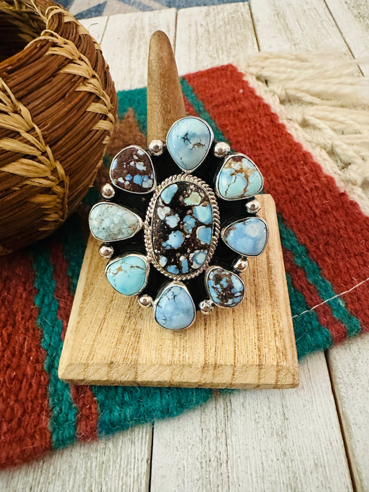 Handcrafted Sterling Silver & Golden Hills Turquoise Cluster Adjustable Ring