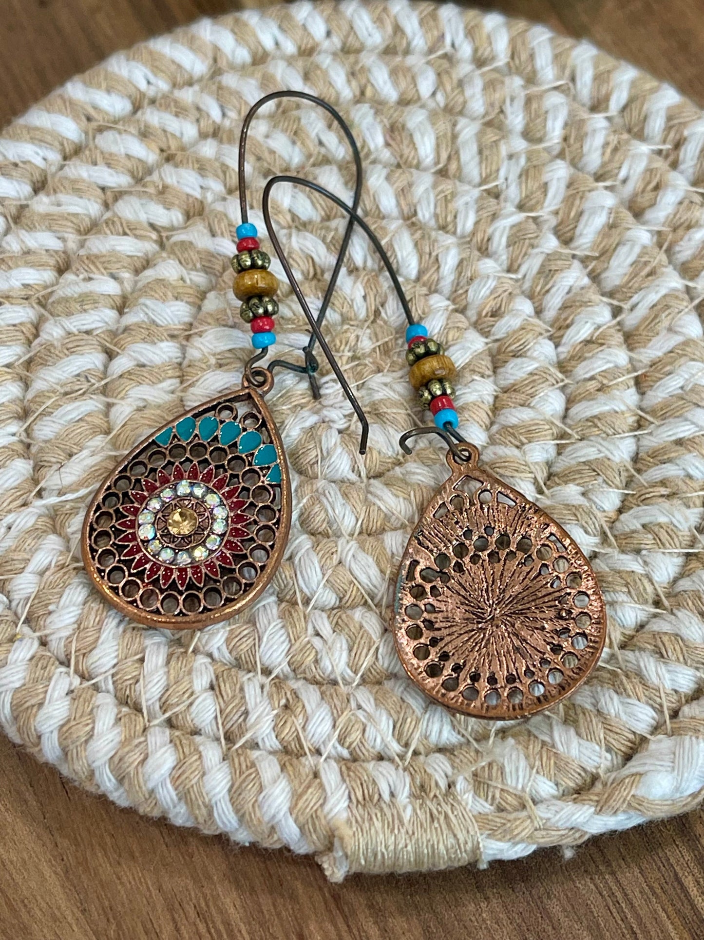Vintage Handmade Copper Multi Stone Earrings