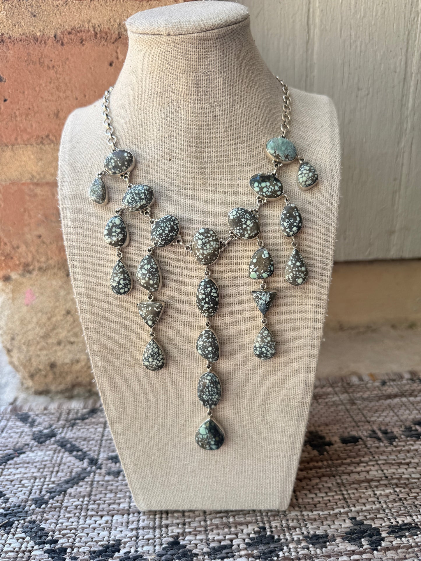 Handmade Sterling Silver Starfox Variscite Waterfall Necklace Signed Nizhoni