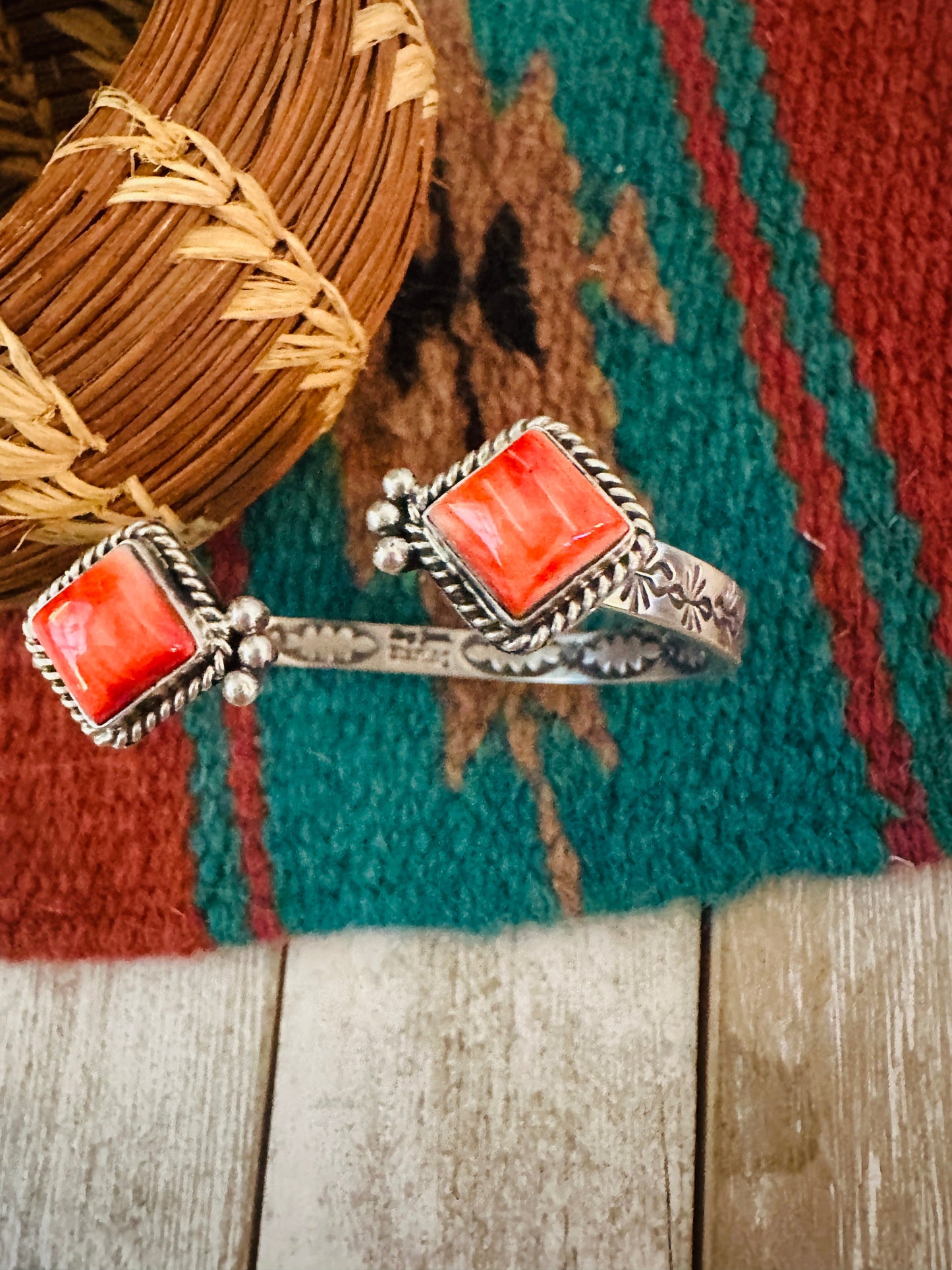 Handcrafted Orange Spiny & Sterling Silver Floating Cuff Bracelet /
