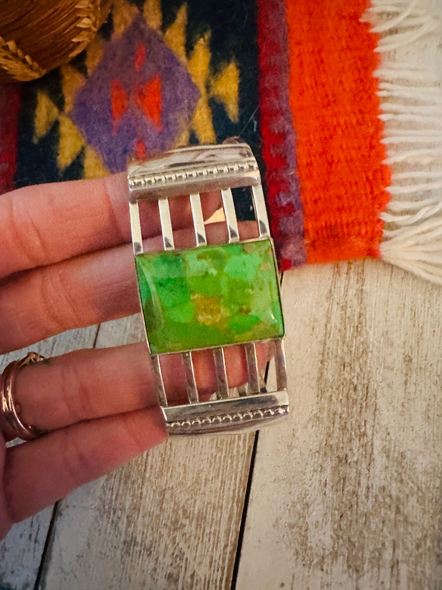 Handcrafted Green Mohave & Sterling Silver Cuff Bracelet
