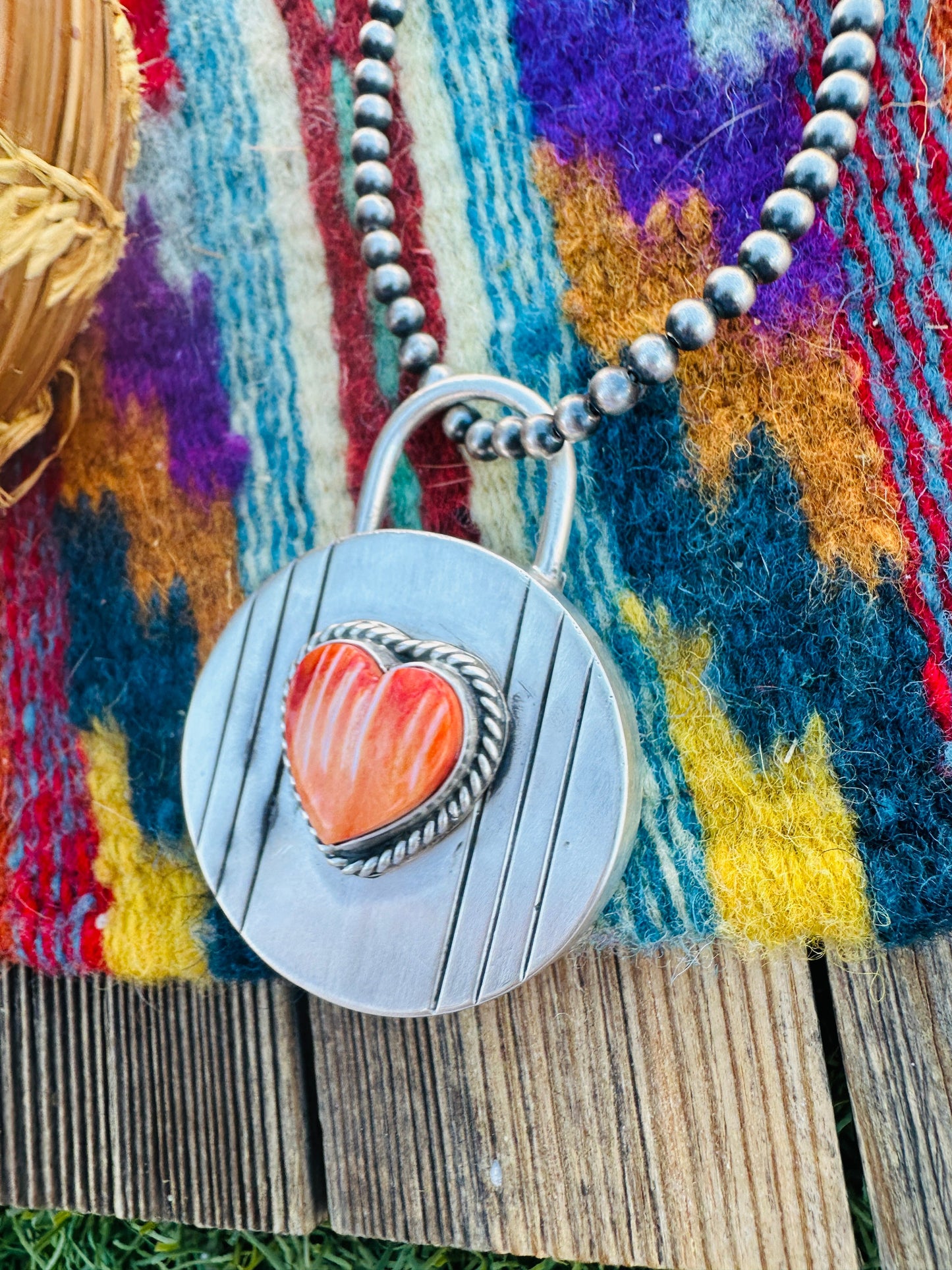 Handcrafted Spiny Oyster & Sterling Silver Heart Locket Style Pendant by Charles Johnson