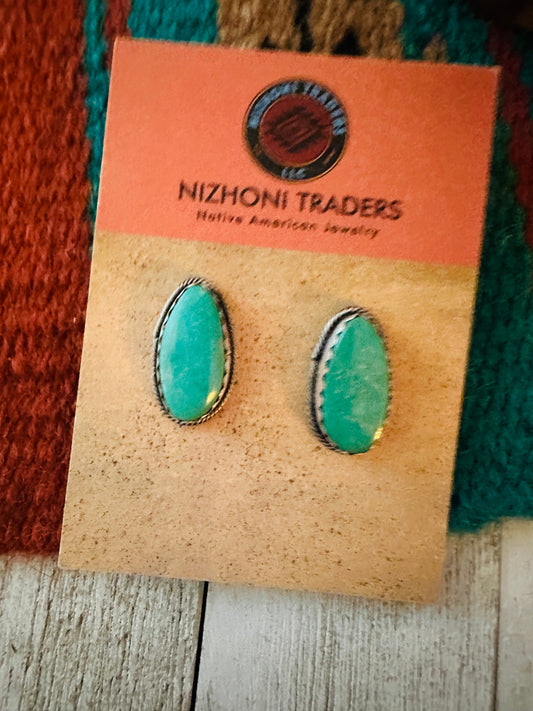 Handcrafted Sterling Silver & Turquoise Post Earrings Signed