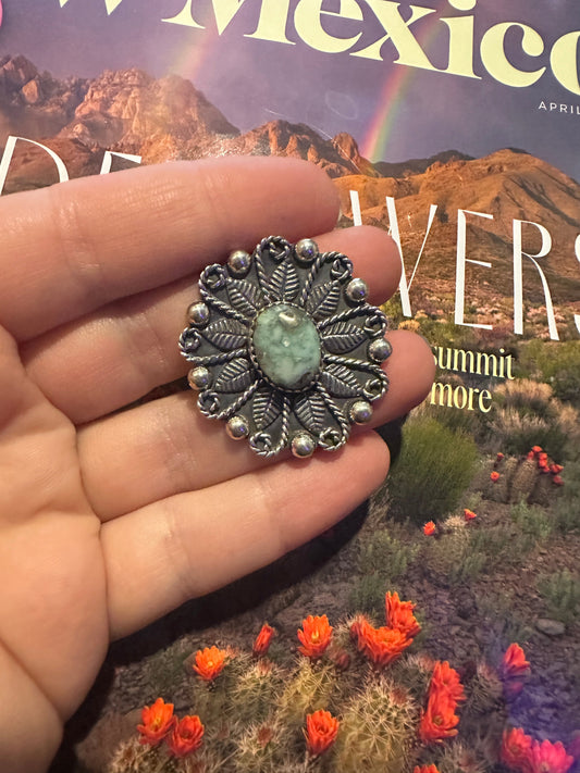 Handmade Sterling Silver Palomino Turquoise  Adjustable FLOWER Ring Signed Nizhoni