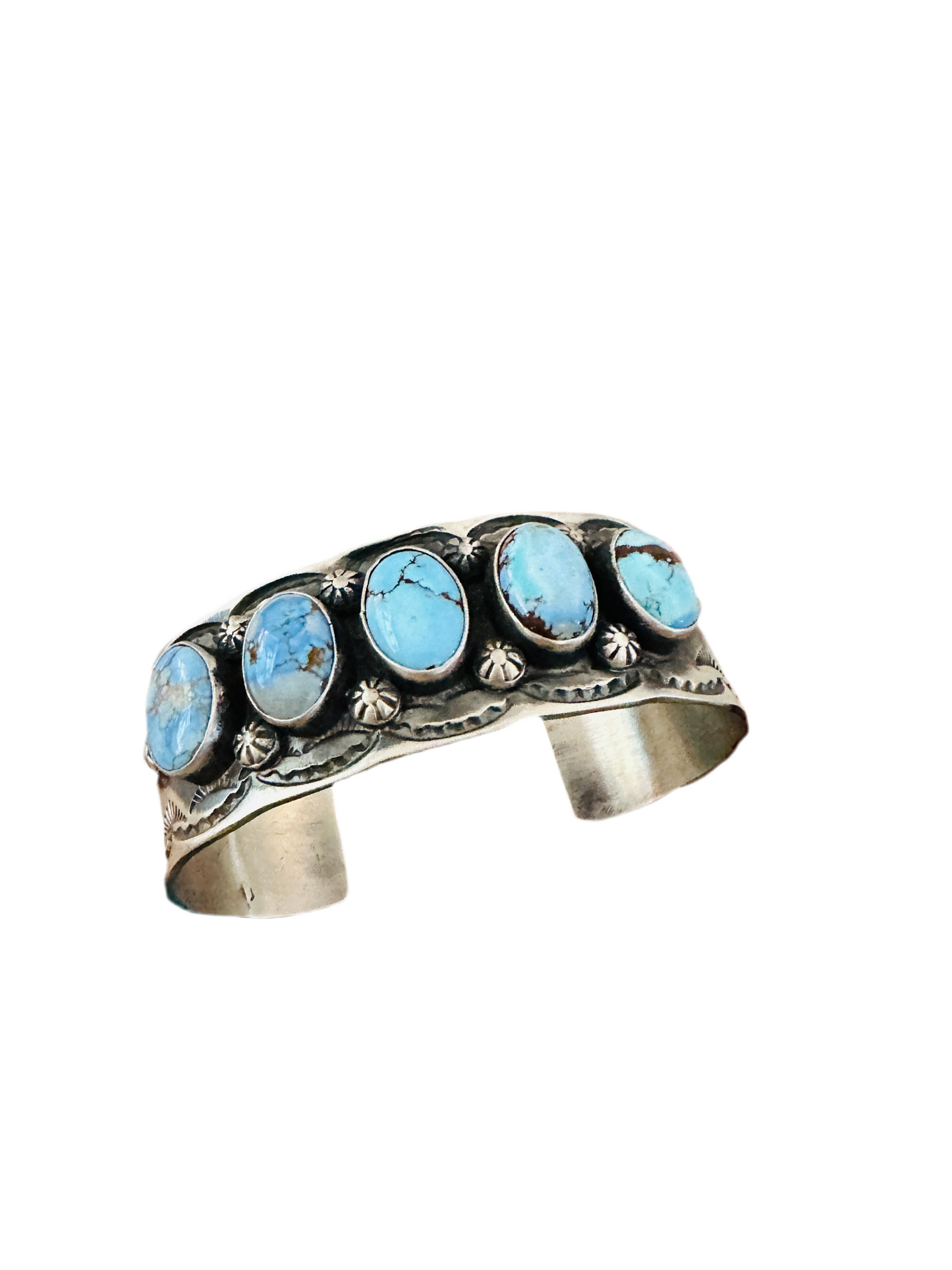 Handcrafted Sterling Silver & Golden Hills Turquoise Cuff Bracelet by Chimney Butte /
