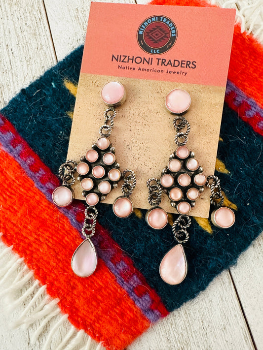 Handcrafted Pink Mother of Pearl & Sterling Silver Dangle Earrings