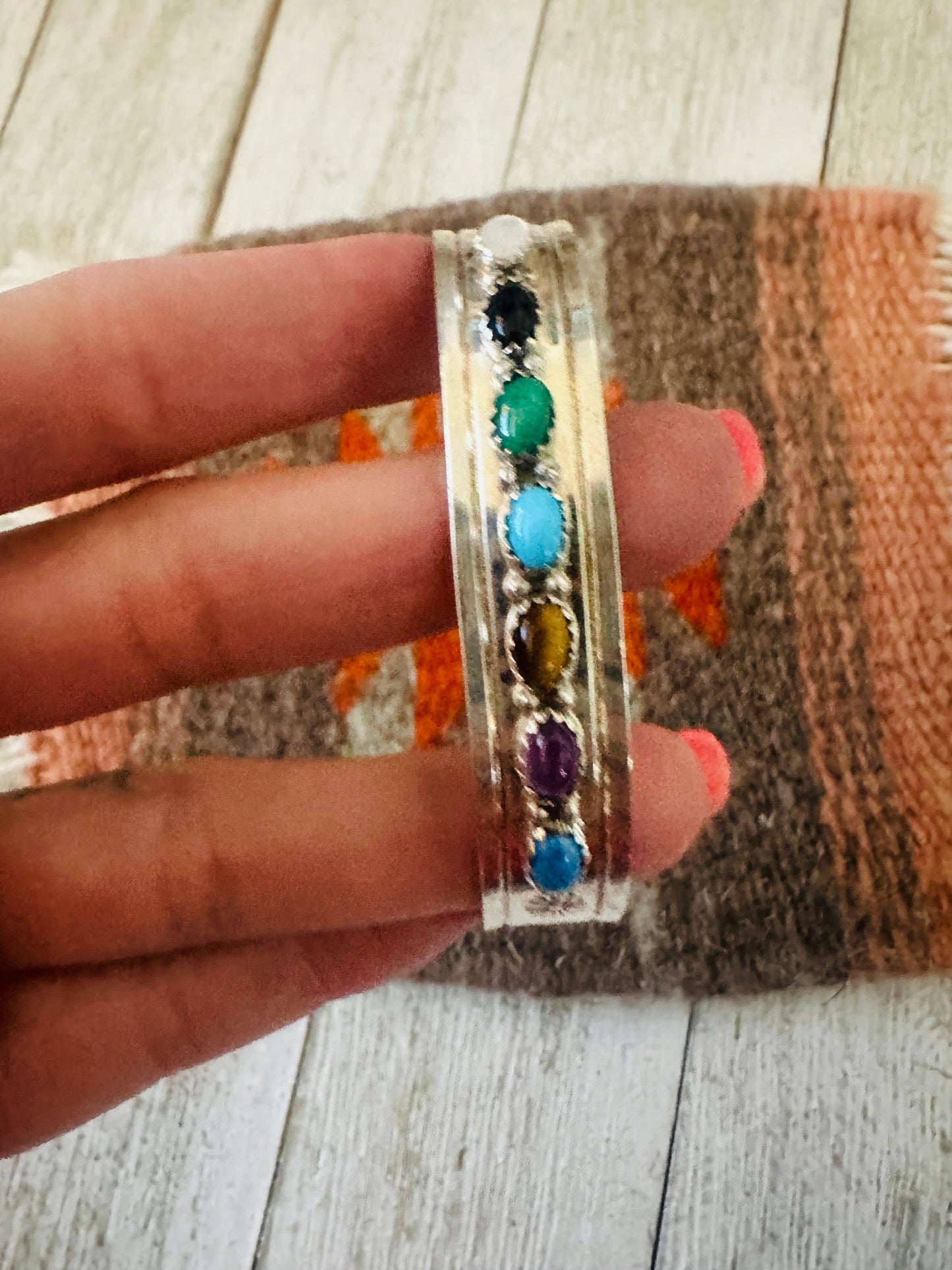 Handcrafted Multi Stone & Sterling Silver Cuff Bracelet