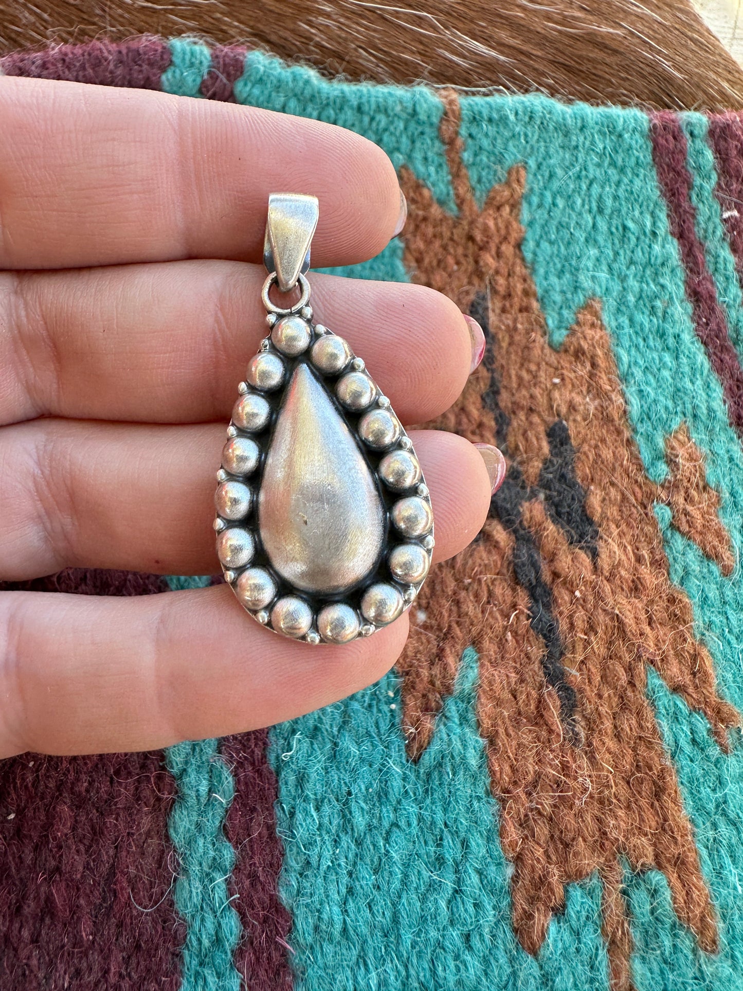 Handmade Sterling Silver Ball Pendant Signed Nizhoni Tear Drop Shape