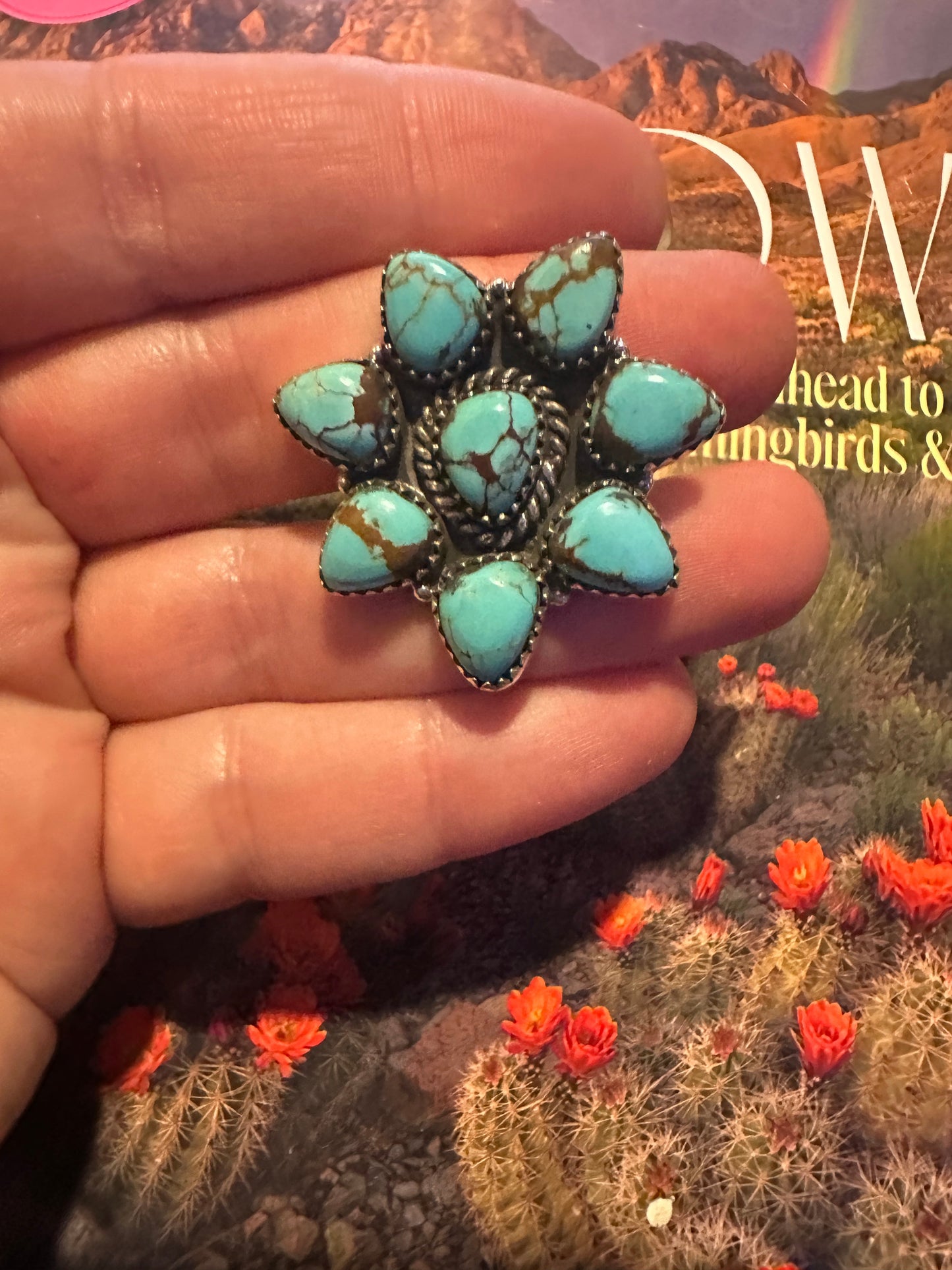 Handmade Sterling Silver & Number 8 Turquoise Adjustable Ring